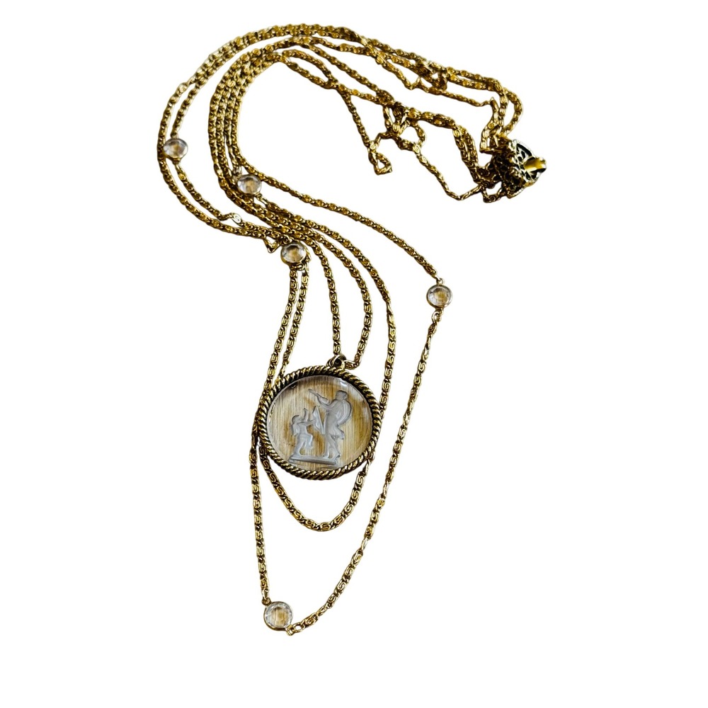 Goldette Regal Multi Necklace VtG Victorian Style Cupid Glass Open Bezel Crystal